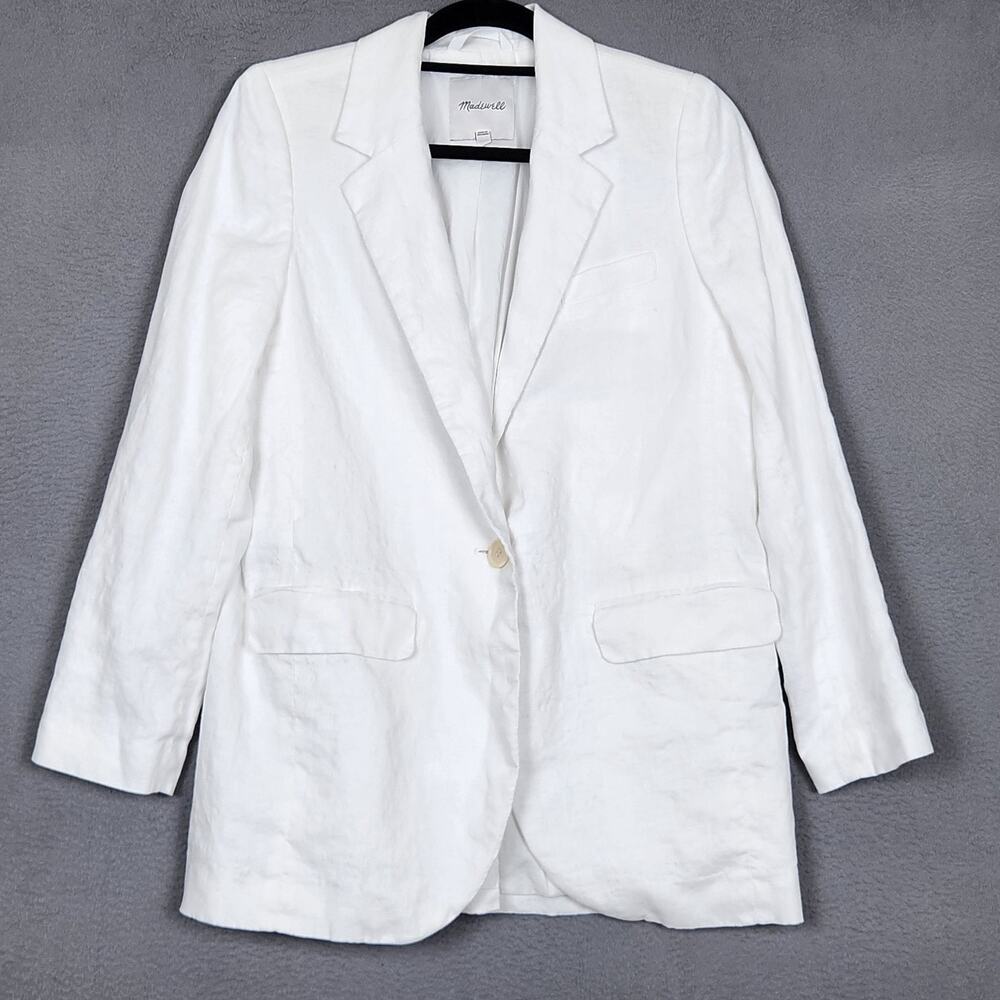 Madewell Larsen Blazer Womens Small White Linen Lined One Button Academia Preppy
